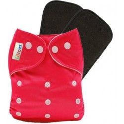 LILTOES Reusable Cloth Diaper + 2 Bamboo Charcoal Inserts - Red Color