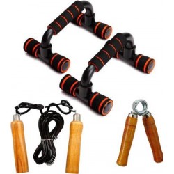 L'AVENIR Sports & Fitness Kit of Push Up Bar, 1 Wooden Rope & 1 Pc. Wooden Hand Grip Gym & Fitness Kit