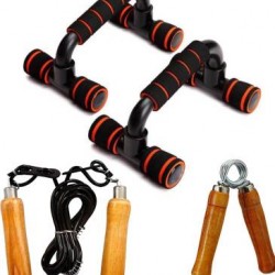 L'AVENIR Sports & Fitness Kit of Push Up Bar, 1 Wooden Rope & 1 Pc. Wooden Hand Grip Gym & Fitness Kit