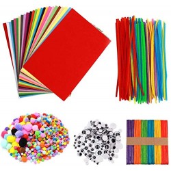 Akshar Art N Craft Jhintemetic Art Craft Supplies Kit Rainbow Colors Pipe Cleaners Pom-Poms Felt Sheets Black Googly Eyes, for DIY Art Crafts Decorations - Multicolour