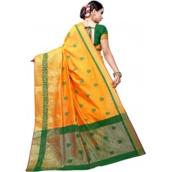 Embroidered Banarasi Tussar Silk, Cotton Blend Saree  (Yellow)