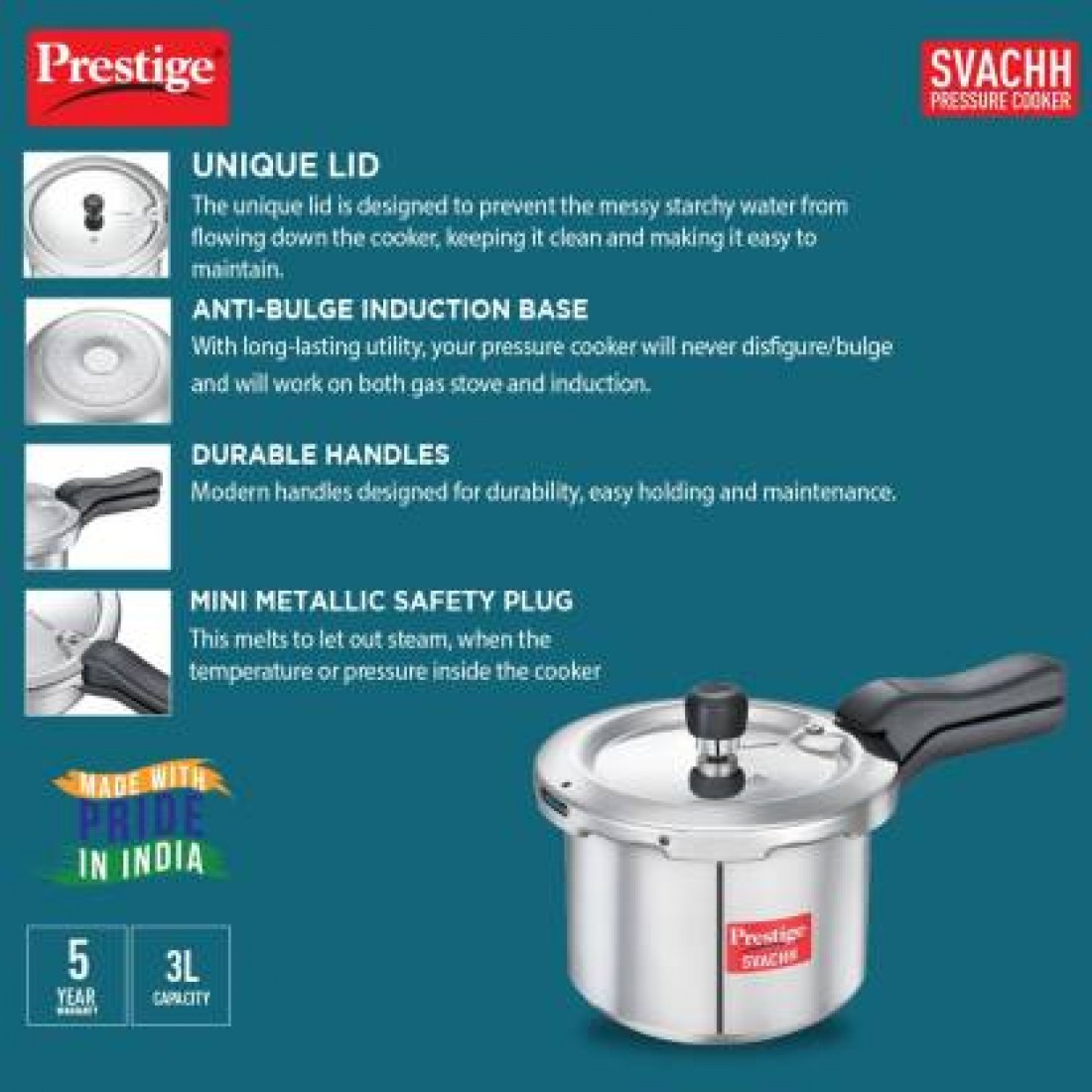 Prestige Svachh 3 L Induction Bottom Pressure Cooker
