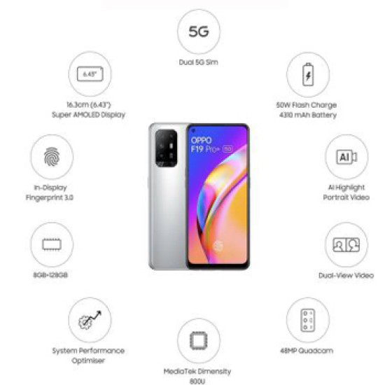 OPPO F19 Pro+ 5G (Space Silver, 128 GB)  (8 GB RAM)