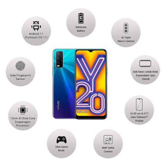 vivo Y20A (Nebula Blue, 64 GB)  (3 GB RAM)