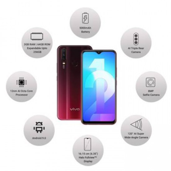 vivo Y12 (Burgundy Red, 64 GB)  (3 GB RAM)