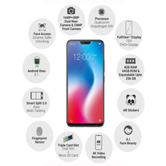 vivo V9 (Pearl Black (Golden Line), 64 GB)