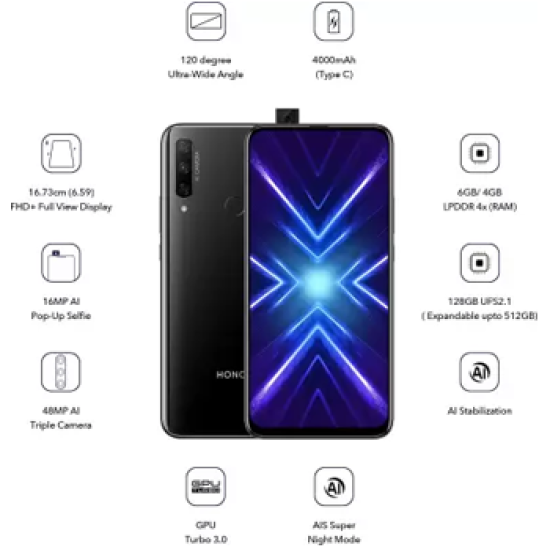 Honor 9X (Sapphire Blue, 128 GB)  (6 GB RAM)