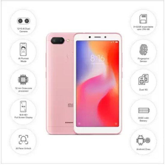 Redmi 6 (Rose Gold, 64 GB)  (3 GB RAM)