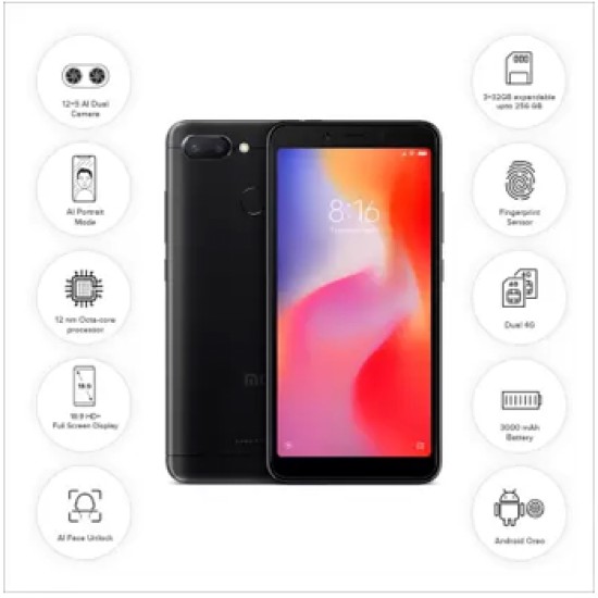 Redmi 6 (Black, 64 GB)  (3 GB RAM)