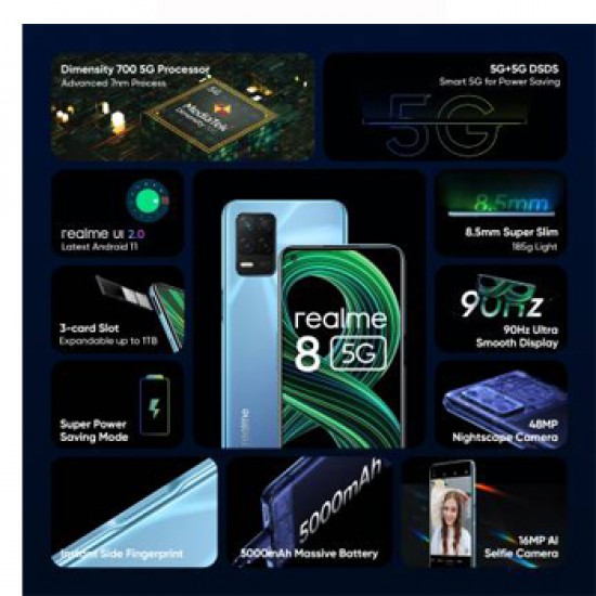 Realme 8 5G (Supersonic Blue, 128 GB)  (4 GB RAM)