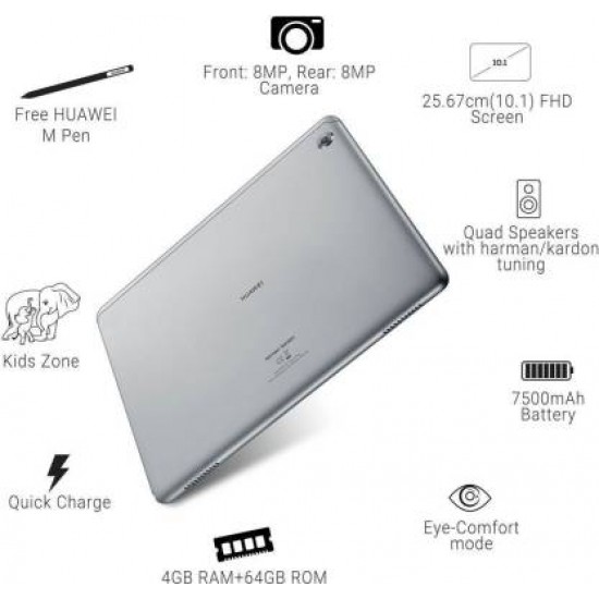 Huawei MediaPad M5 Lite with stylus 4 GB RAM 64 GB ROM 10.1 inch with Wi-Fi+4G Tablet (Space Grey)